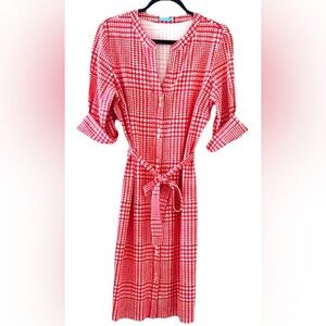 ❤️ J. McLaughlin Red White Preppy Houndstooth Shirt‎ Dress / Classic, Travel M